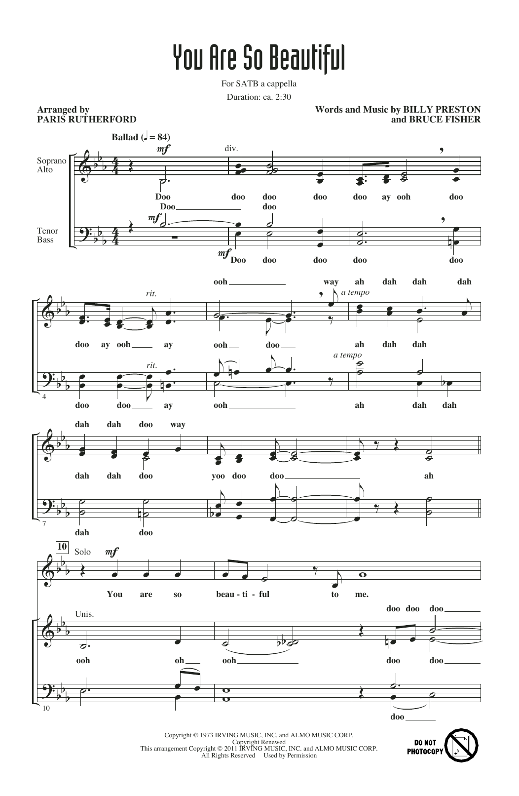 Joe Cocker You Are So Beautiful (arr. Paris Rutherford) Sheet Music Notes & Chords for SATB Choir - Download or Print PDF
