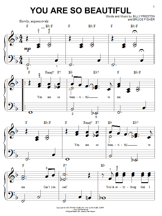 Joe Cocker You Are So Beautiful sheet music notes and chords. Download Printable PDF.