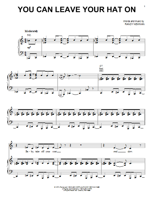 Joe Cocker You Can Leave Your Hat On Sheet Music Notes & Chords for Piano, Vocal & Guitar (Right-Hand Melody) - Download or Print PDF