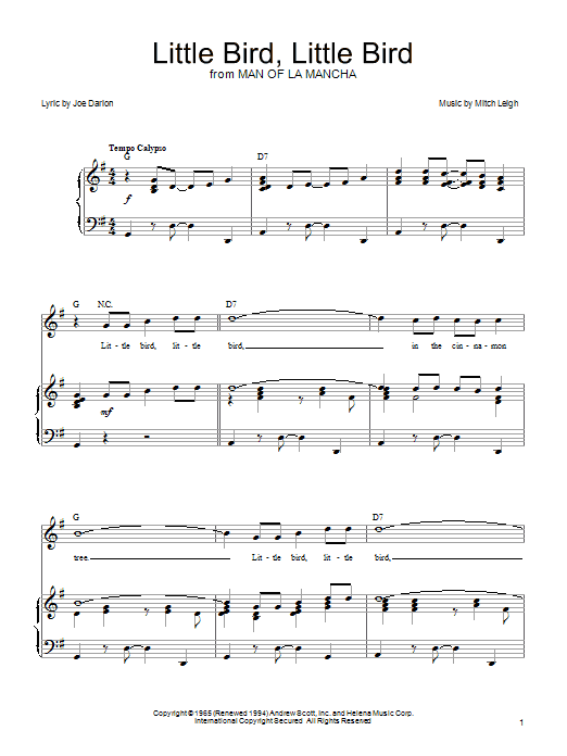 Joe Darion Little Bird, Little Bird Sheet Music Notes & Chords for Piano, Vocal & Guitar (Right-Hand Melody) - Download or Print PDF