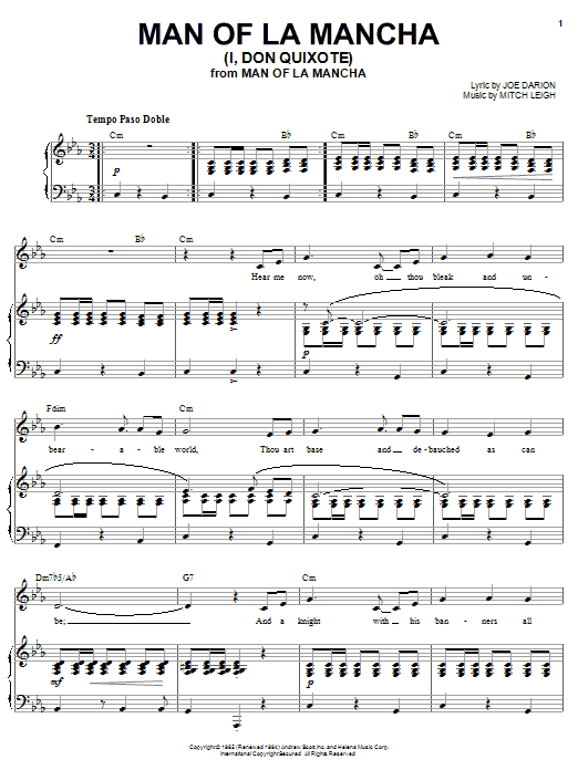 Joe Darion Man Of La Mancha (I, Don Quixote) Sheet Music Notes & Chords for Piano, Vocal & Guitar (Right-Hand Melody) - Download or Print PDF