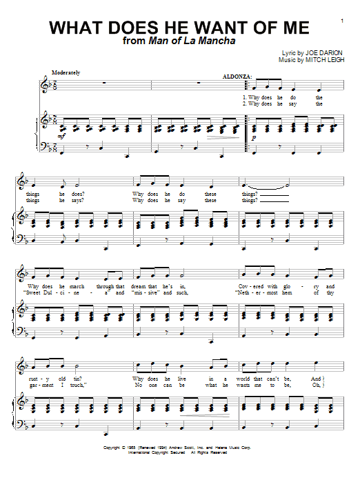 Joe Darion What Does He Want Of Me Sheet Music Notes & Chords for Piano, Vocal & Guitar (Right-Hand Melody) - Download or Print PDF