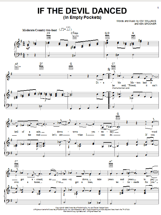 Joe Diffie If The Devil Danced (In Empty Pockets) Sheet Music Notes & Chords for Piano, Vocal & Guitar (Right-Hand Melody) - Download or Print PDF