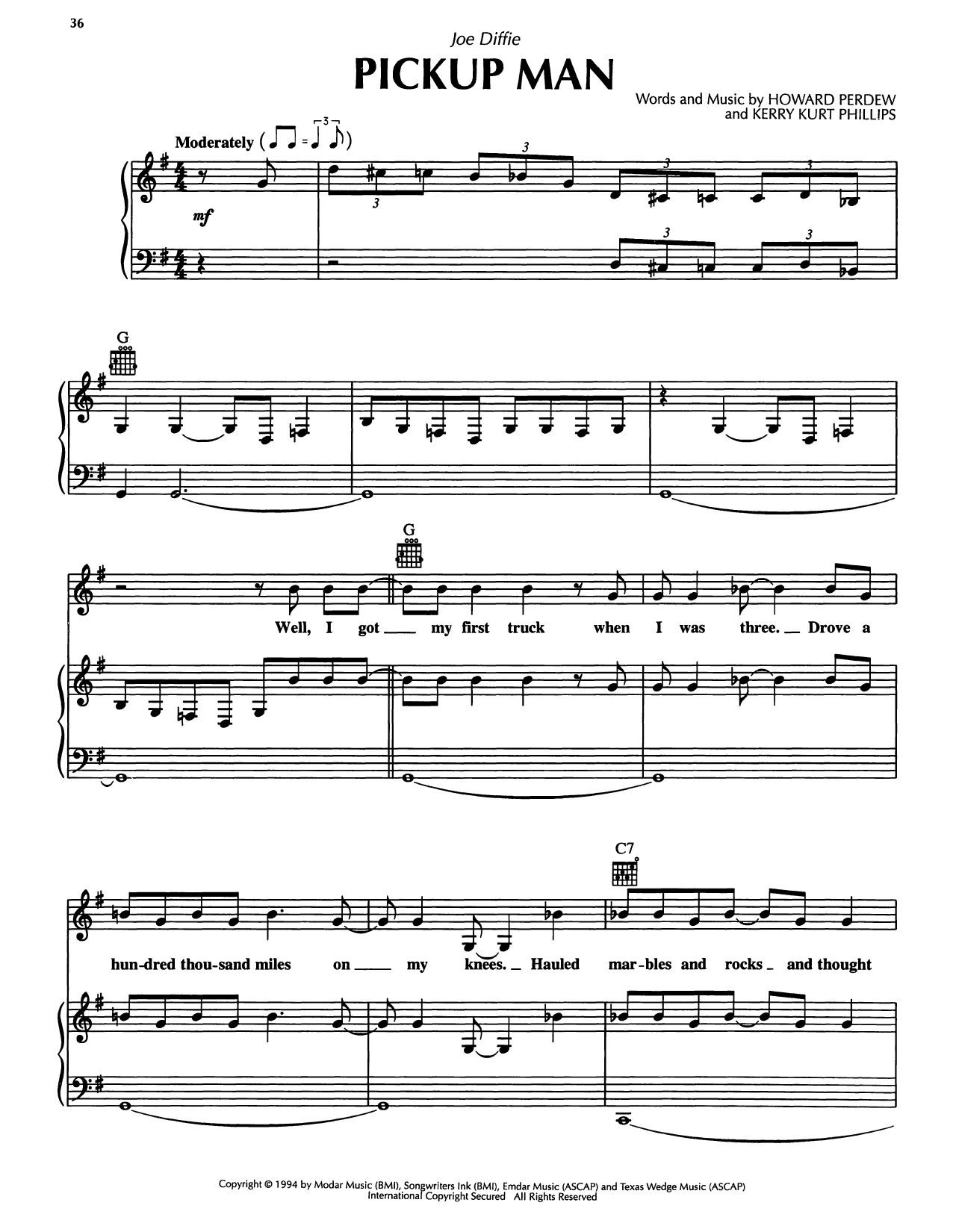 Joe Diffie Pickup Man Sheet Music Notes & Chords for Piano, Vocal & Guitar Chords (Right-Hand Melody) - Download or Print PDF Joe Diffie Pickup Man Sheet Music Notes & Chords for Piano, Vocal & Guitar Chords (Right-Hand Melody) - Download or Print PDF
