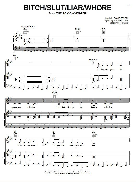 Joe DiPietro Bitch/Slut/Liar/Whore Sheet Music Notes & Chords for Piano, Vocal & Guitar (Right-Hand Melody) - Download or Print PDF