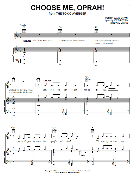 Joe DiPietro Choose Me, Oprah! Sheet Music Notes & Chords for Piano, Vocal & Guitar (Right-Hand Melody) - Download or Print PDF