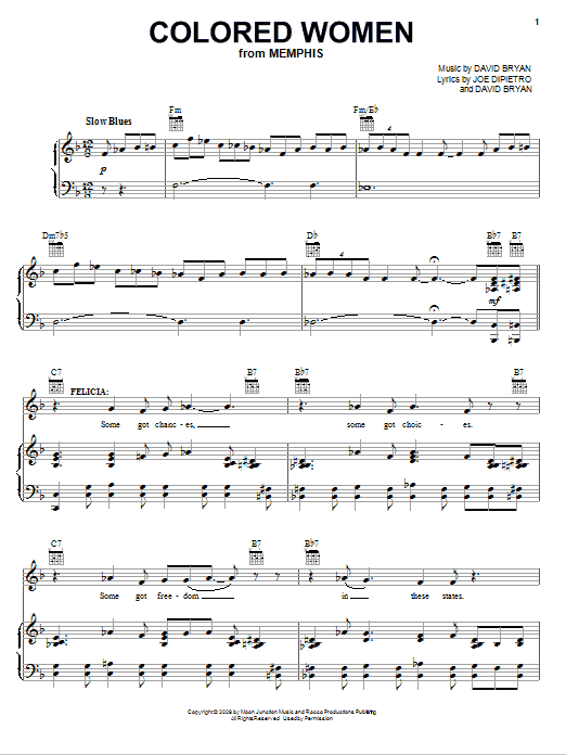 Joe DiPietro Colored Women Sheet Music Notes & Chords for Piano, Vocal & Guitar (Right-Hand Melody) - Download or Print PDF