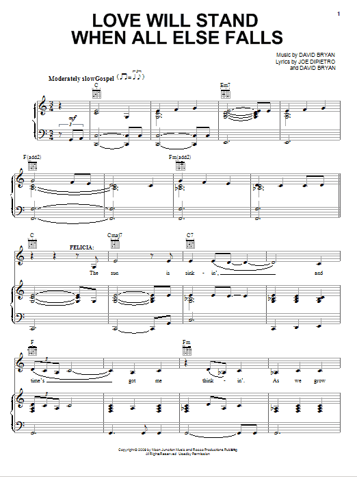 Joe DiPietro Love Will Stand When All Else Falls Sheet Music Notes & Chords for Piano, Vocal & Guitar (Right-Hand Melody) - Download or Print PDF