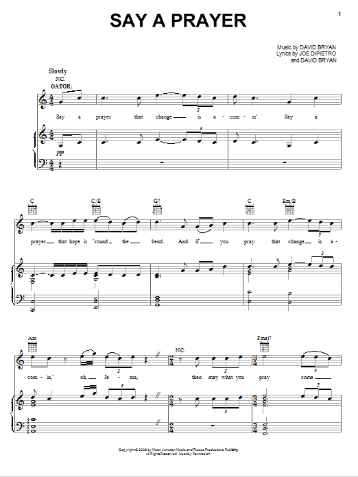Joe DiPietro Say A Prayer Sheet Music Notes & Chords for Piano, Vocal & Guitar (Right-Hand Melody) - Download or Print PDF