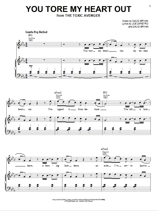 Joe DiPietro You Tore My Heart Out Sheet Music Notes & Chords for Piano, Vocal & Guitar (Right-Hand Melody) - Download or Print PDF