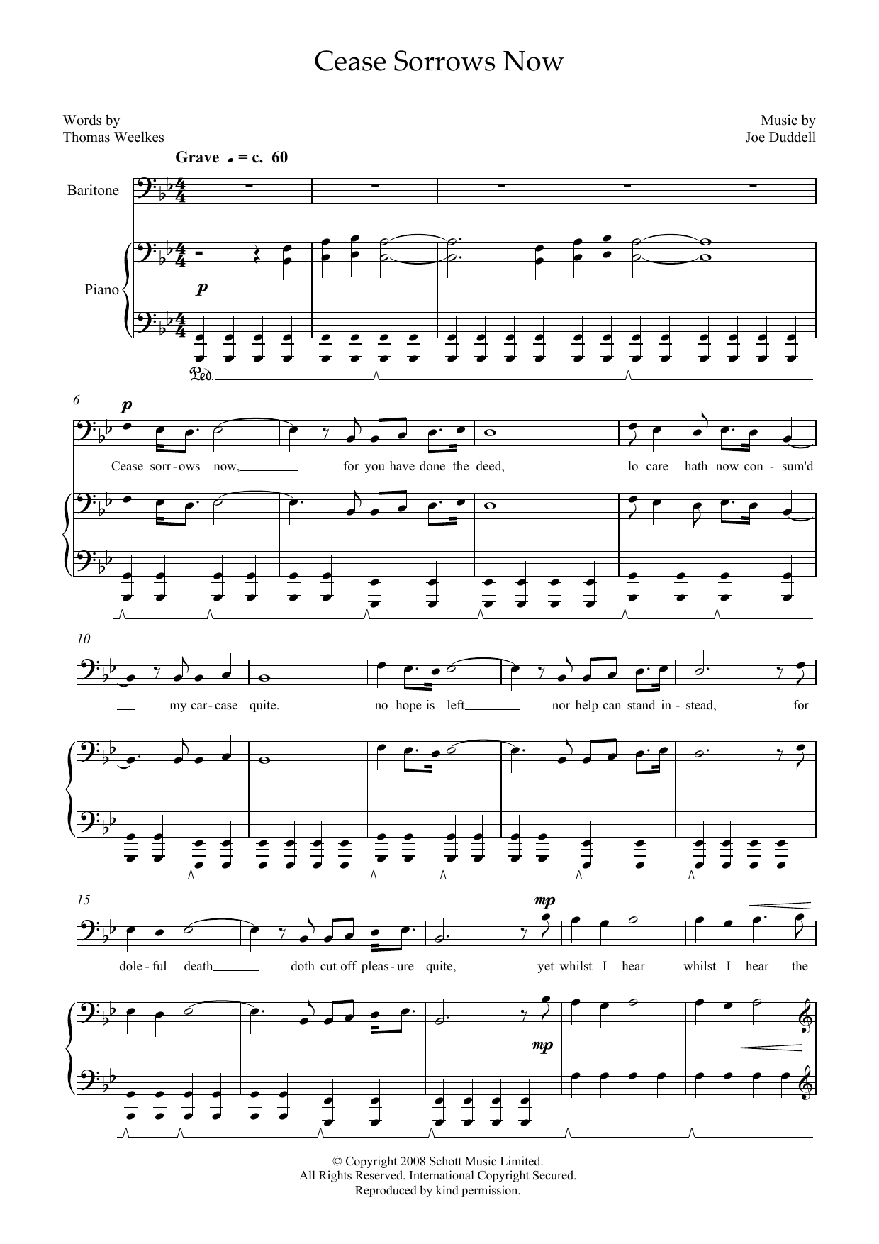 Joe Duddell Cease Sorrows Now (for baritone and piano) Sheet Music Notes & Chords for Piano & Vocal - Download or Print PDF