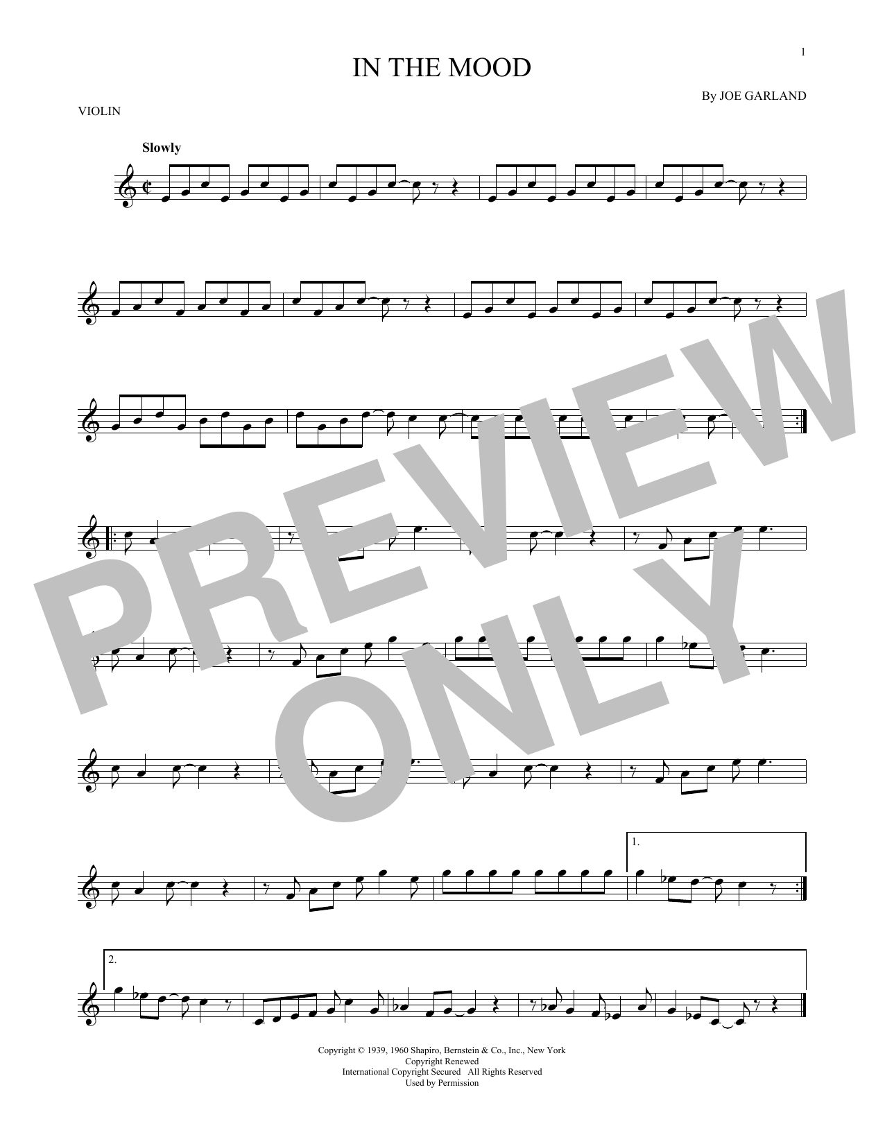 Joe Garland In The Mood Sheet Music Notes & Chords for Viola - Download or Print PDF