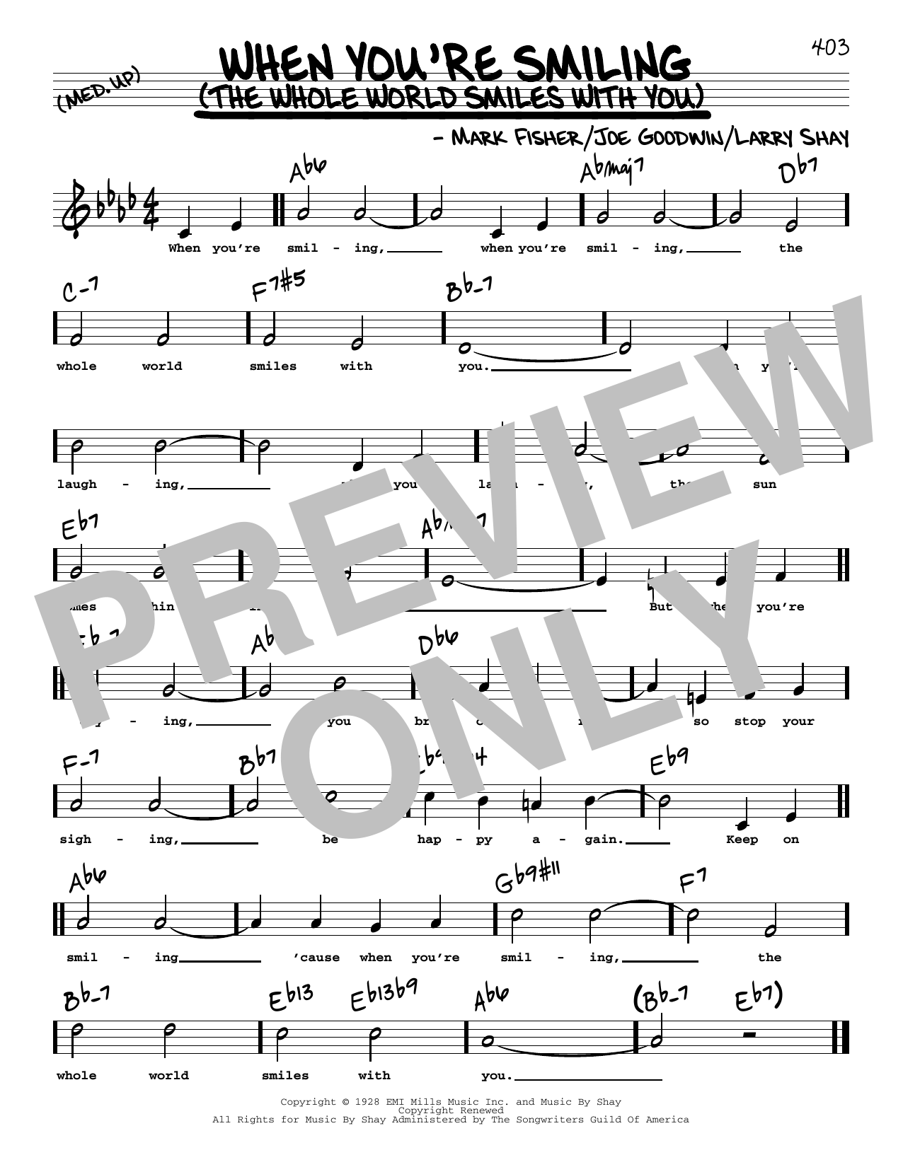 Joe Goodwin When You're Smiling (The Whole World Smiles With You) (High Voice) Sheet Music Notes & Chords for Real Book – Melody, Lyrics & Chords - Download or Print PDF