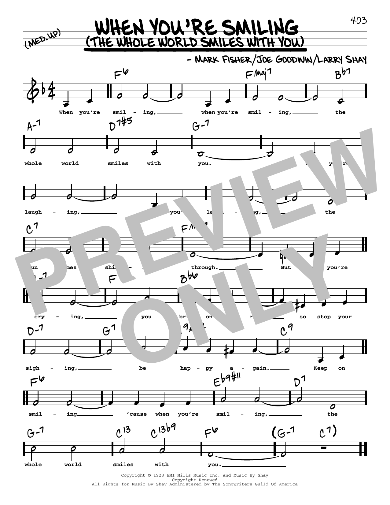 Joe Goodwin When You're Smiling (The Whole World Smiles With You) (Low Voice) Sheet Music Notes & Chords for Real Book – Melody, Lyrics & Chords - Download or Print PDF
