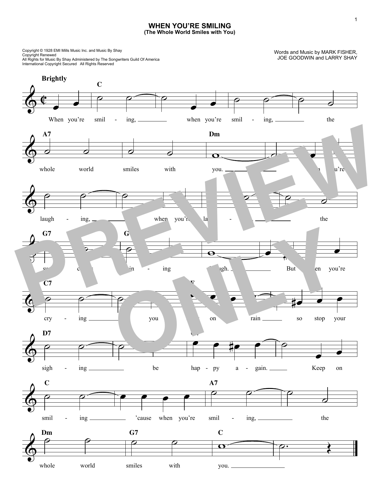 Joe Goodwin When You're Smiling (The Whole World Smiles With You) Sheet Music Notes & Chords for Melody Line, Lyrics & Chords - Download or Print PDF