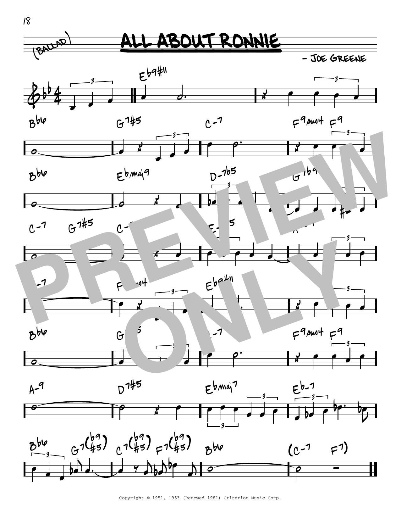 Joe Greene All About Ronnie Sheet Music Notes & Chords for Real Book – Melody & Chords - Download or Print PDF