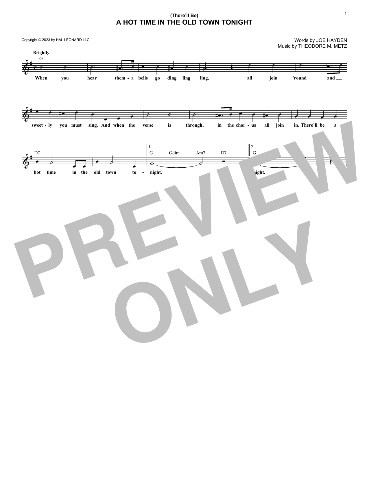 Joe Hayden and Theodore M. Metz (There'll Be) A Hot Time In The Old Town Tonight Sheet Music Notes & Chords for Lead Sheet / Fake Book - Download or Print PDF