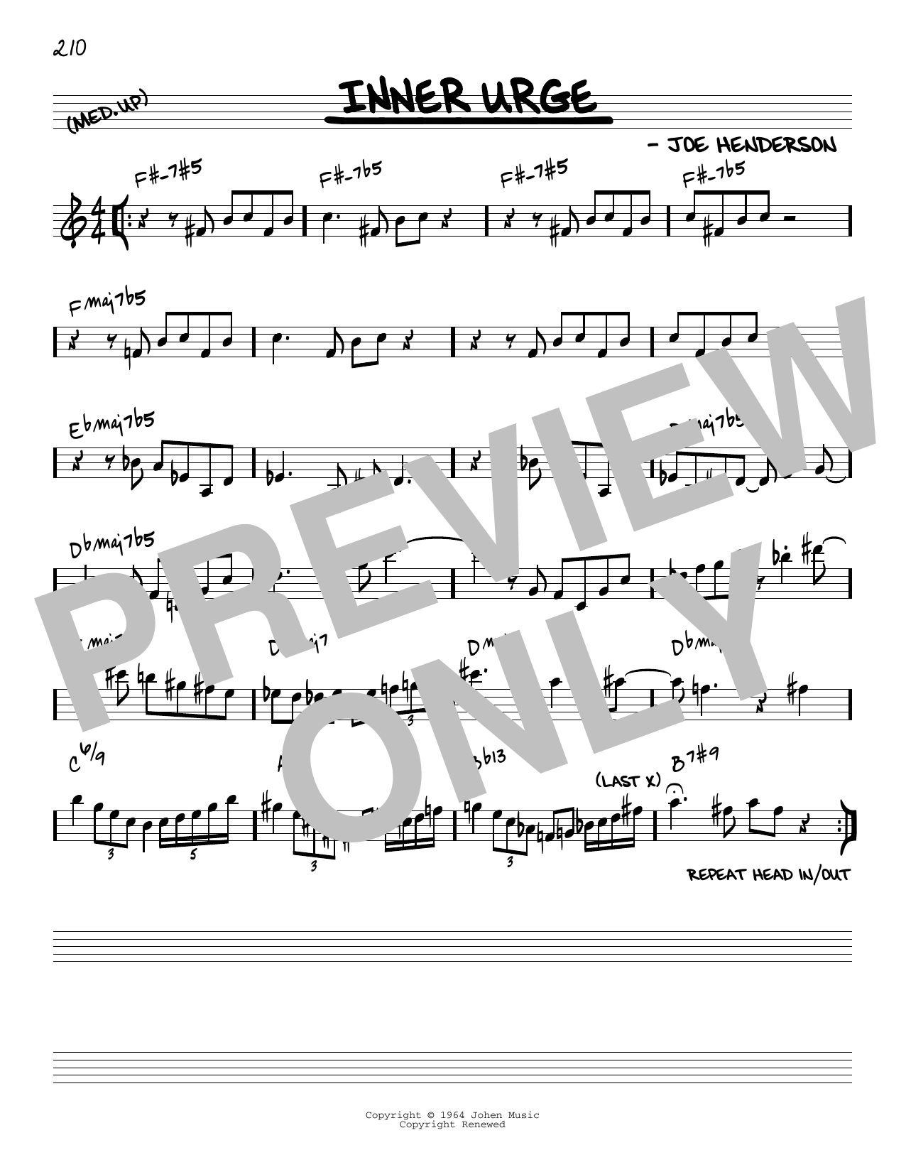 Joe Henderson Inner Urge [Reharmonized version] (arr. Jack Grassel) Sheet Music Notes & Chords for Real Book – Melody & Chords - Download or Print PDF