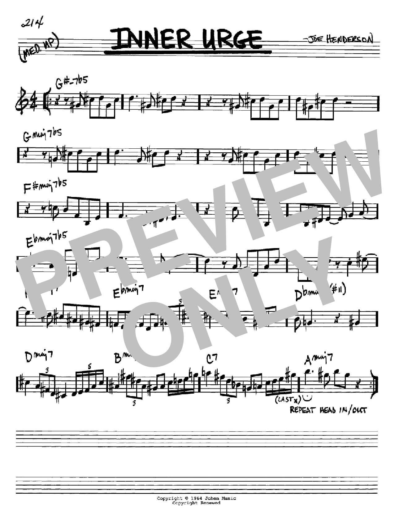 Joe Henderson Inner Urge Sheet Music Notes & Chords for Real Book - Melody & Chords - Eb Instruments - Download or Print PDF