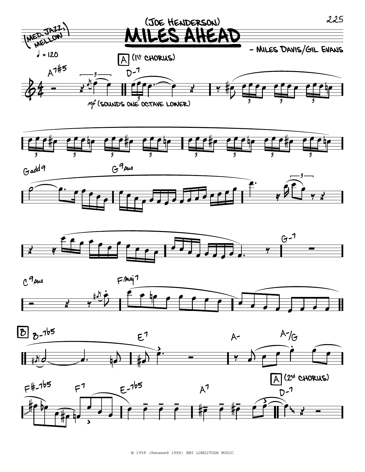Joe Henderson Miles Ahead (solo only) Sheet Music Notes & Chords for Real Book – Melody & Chords - Download or Print PDF