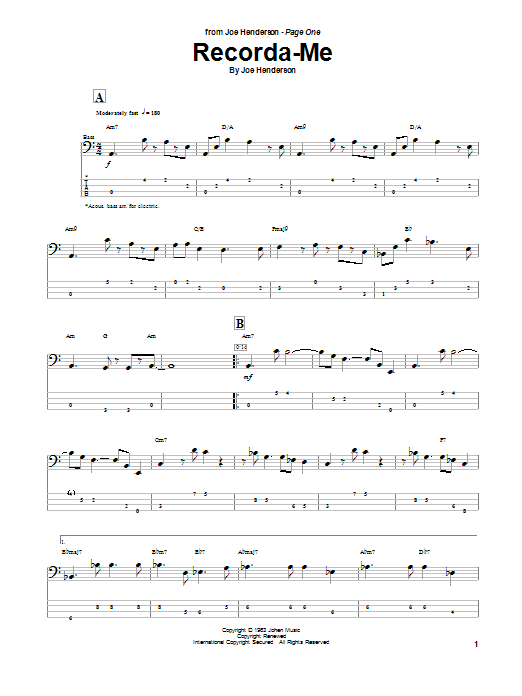 Joe Henderson Recorda Me Sheet Music Notes & Chords for Real Book - Melody & Chords - Bass Clef Instruments - Download or Print PDF