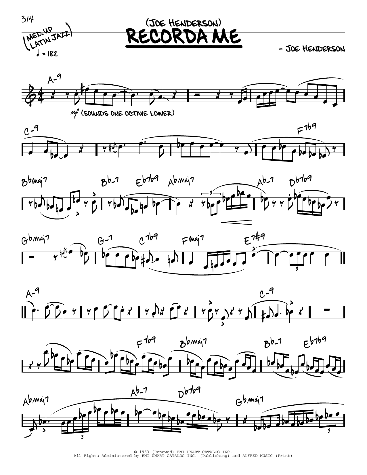 Joe Henderson Recorda Me (solo only) Sheet Music Notes & Chords for Real Book – Melody & Chords - Download or Print PDF