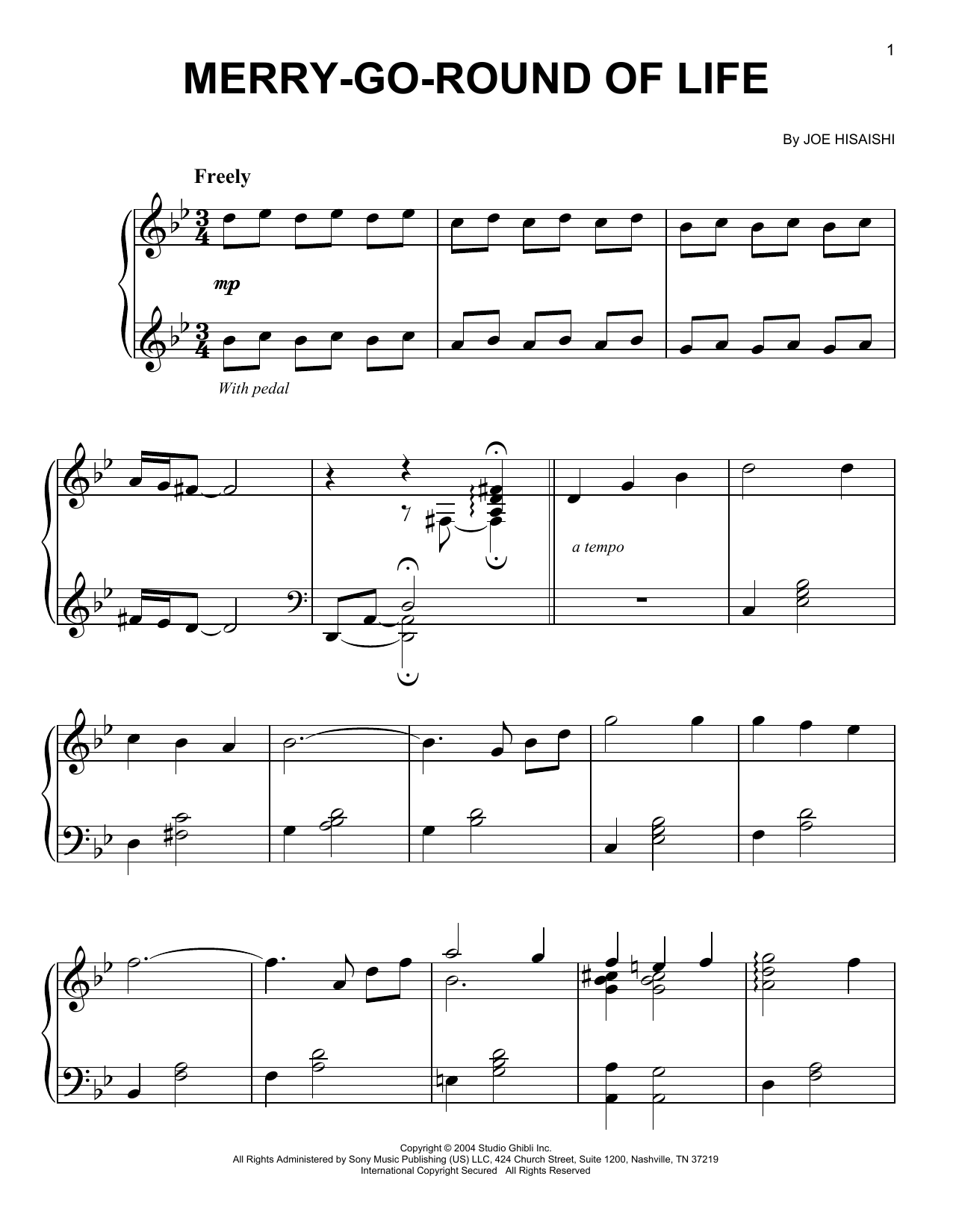 Joe Hisaishi Merry-Go-Round Of Life Sheet Music Notes & Chords for Easy Piano - Download or Print PDF