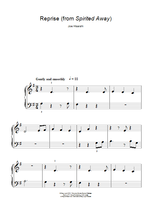 Joe Hisaishi Reprise … (from Spirited Away) Sheet Music Notes & Chords for 5-Finger Piano - Download or Print PDF