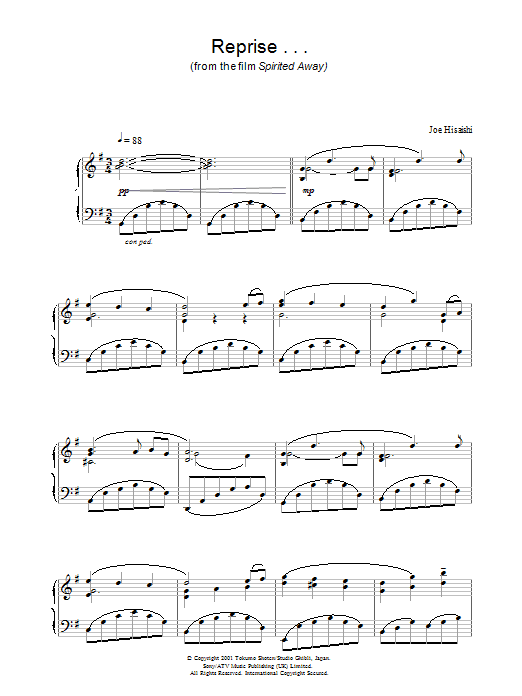 Joe Hisaishi Reprise ... (from Spirited Away) Sheet Music Notes & Chords for Alto Saxophone - Download or Print PDF