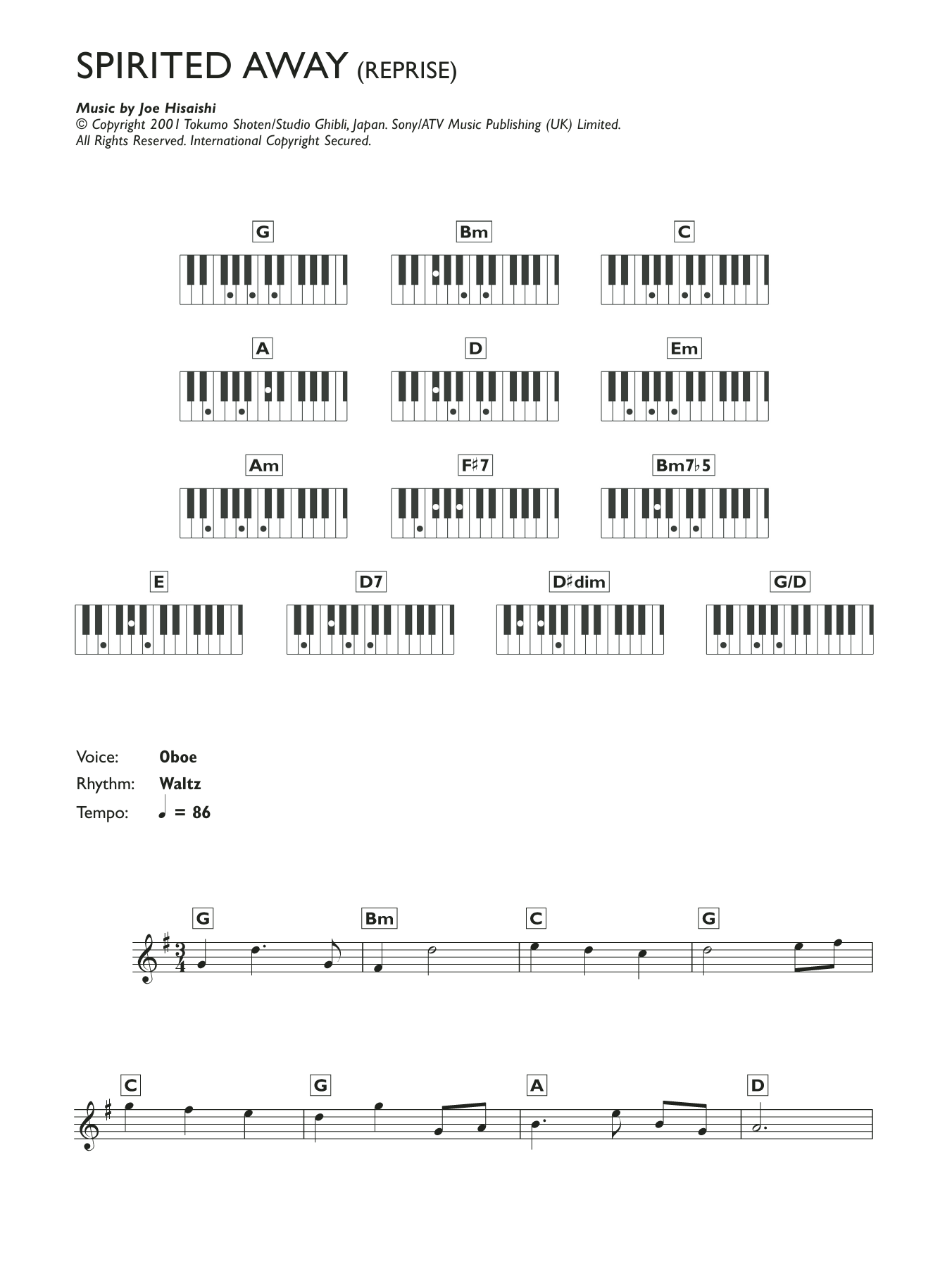 Joe Hisaishi Reprise (from Spirited Away) Sheet Music Notes & Chords for Keyboard - Download or Print PDF