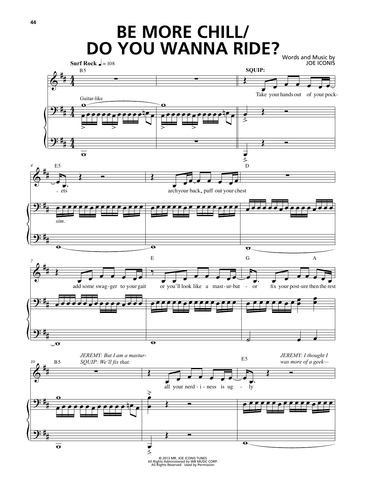 Joe Iconis Be More Chill / Do You Wanna Ride? (from Be More Chill) Sheet Music Notes & Chords for Piano & Vocal - Download or Print PDF