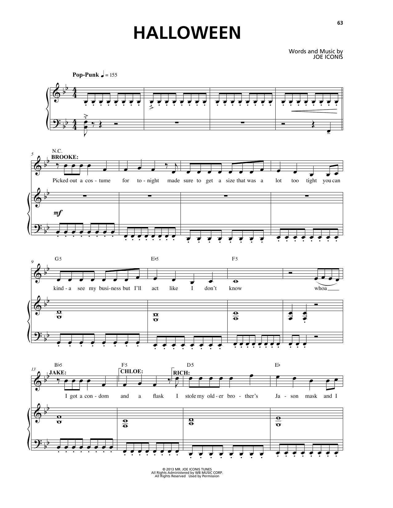 Joe Iconis Halloween (from Be More Chill) Sheet Music Notes & Chords for Piano & Vocal - Download or Print PDF