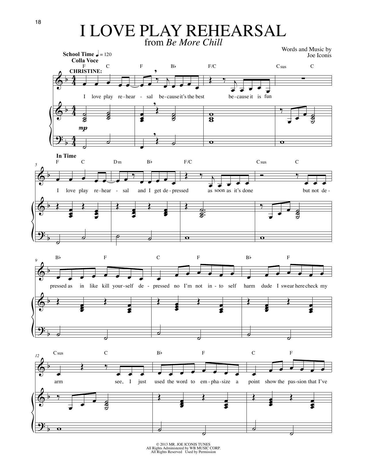 Joe Iconis I Love Play Rehearsal (from Be More Chill) Sheet Music Notes & Chords for Piano & Vocal - Download or Print PDF Joe Iconis I Love Play Rehearsal (from Be More Chill) Sheet Music Notes & Chords for Piano & Vocal - Download or Print PDF