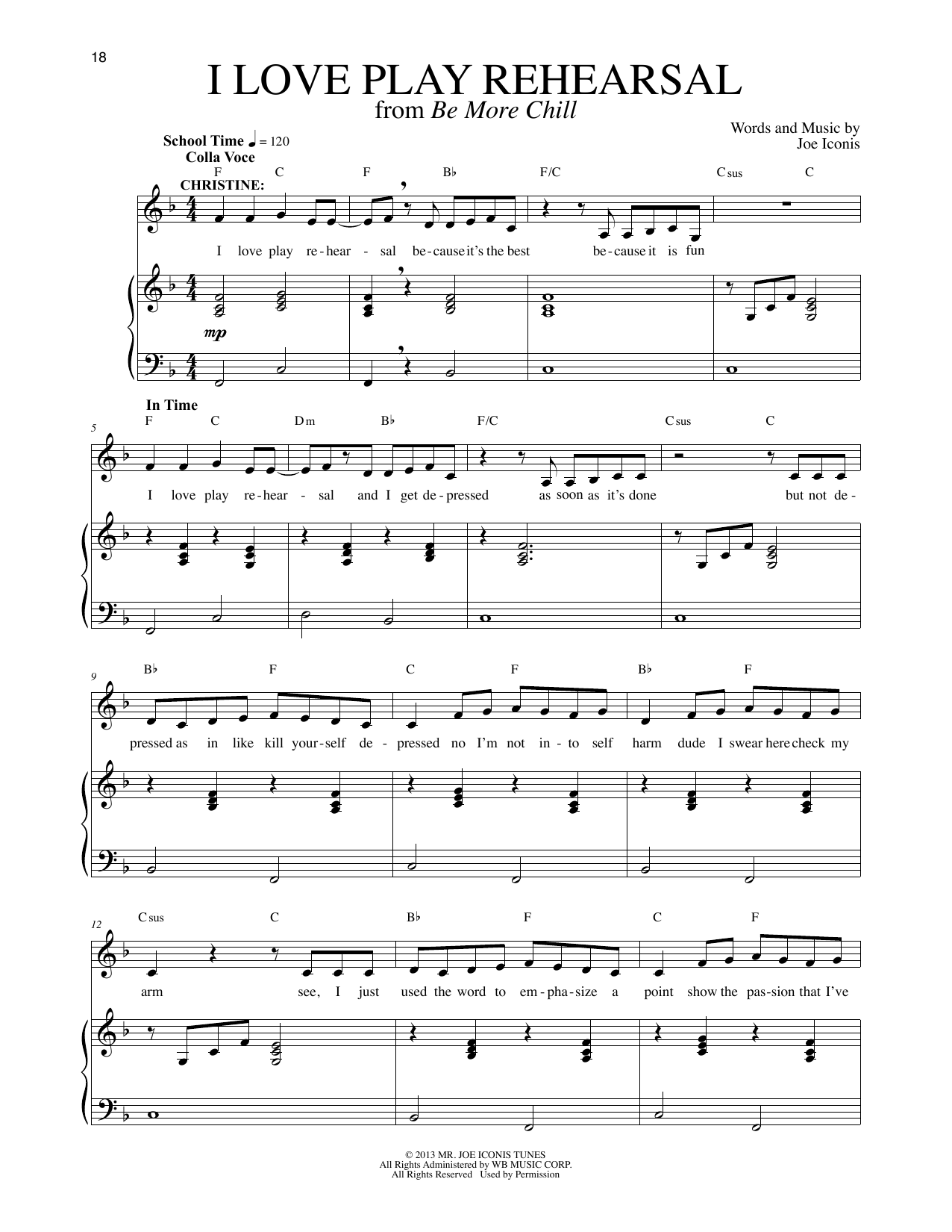 Joe Iconis I Love Play Rehearsal (from Be More Chill) Sheet Music Notes & Chords for Piano & Vocal - Download or Print PDF