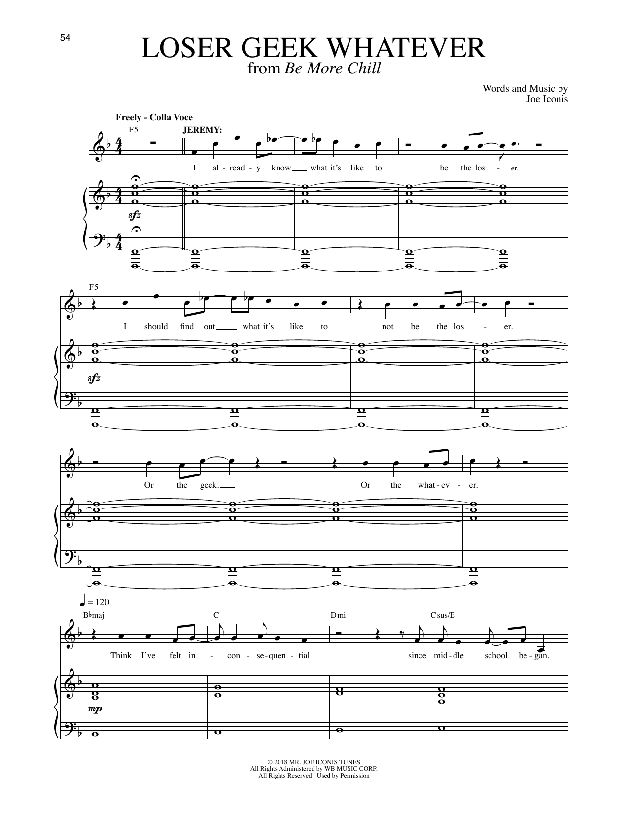 Joe Iconis Loser Geek Whatever (from Be More Chill) Sheet Music Notes & Chords for Piano & Vocal - Download or Print PDF