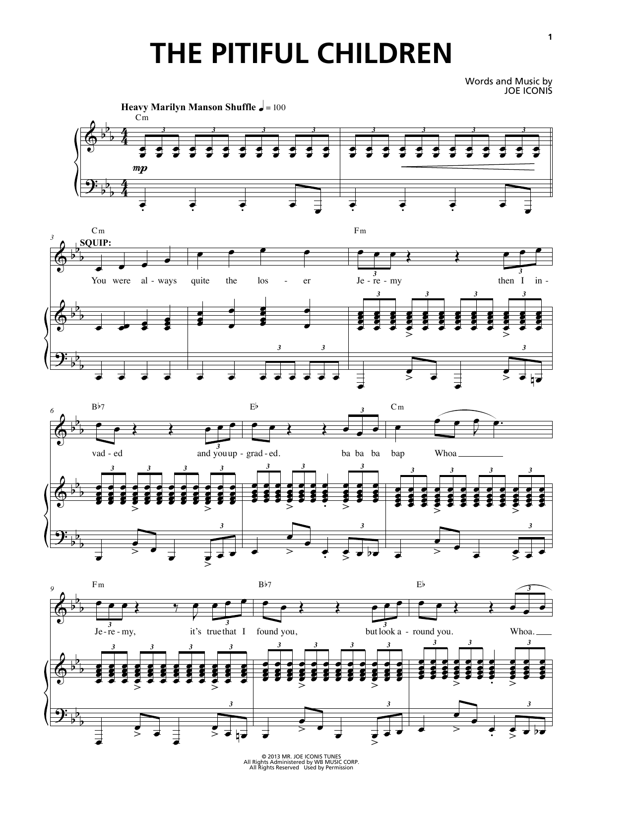 Joe Iconis The Pitiful Children (from Be More Chill) Sheet Music Notes & Chords for Piano & Vocal - Download or Print PDF