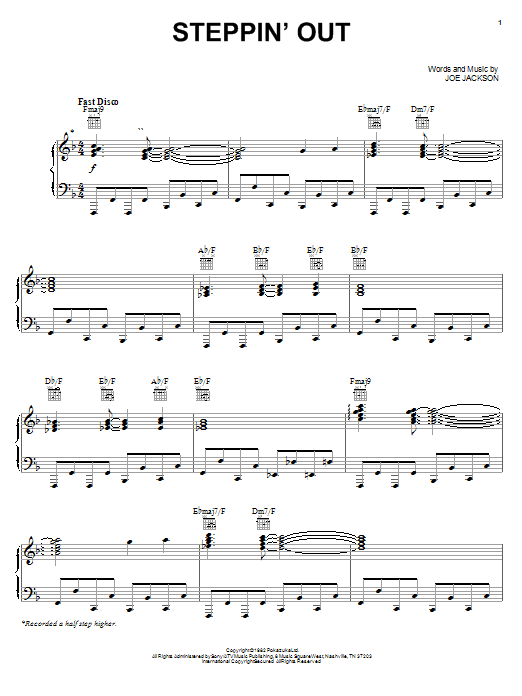 Joe Jackson Steppin' Out Sheet Music Notes & Chords for Melody Line, Lyrics & Chords - Download or Print PDF