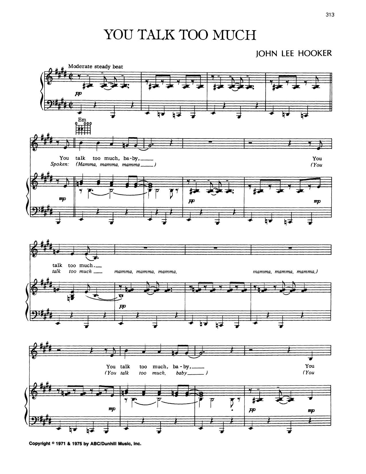 Joe Jones You Talk Too Much Sheet Music Notes & Chords for Piano, Vocal & Guitar Chords (Right-Hand Melody) - Download or Print PDF