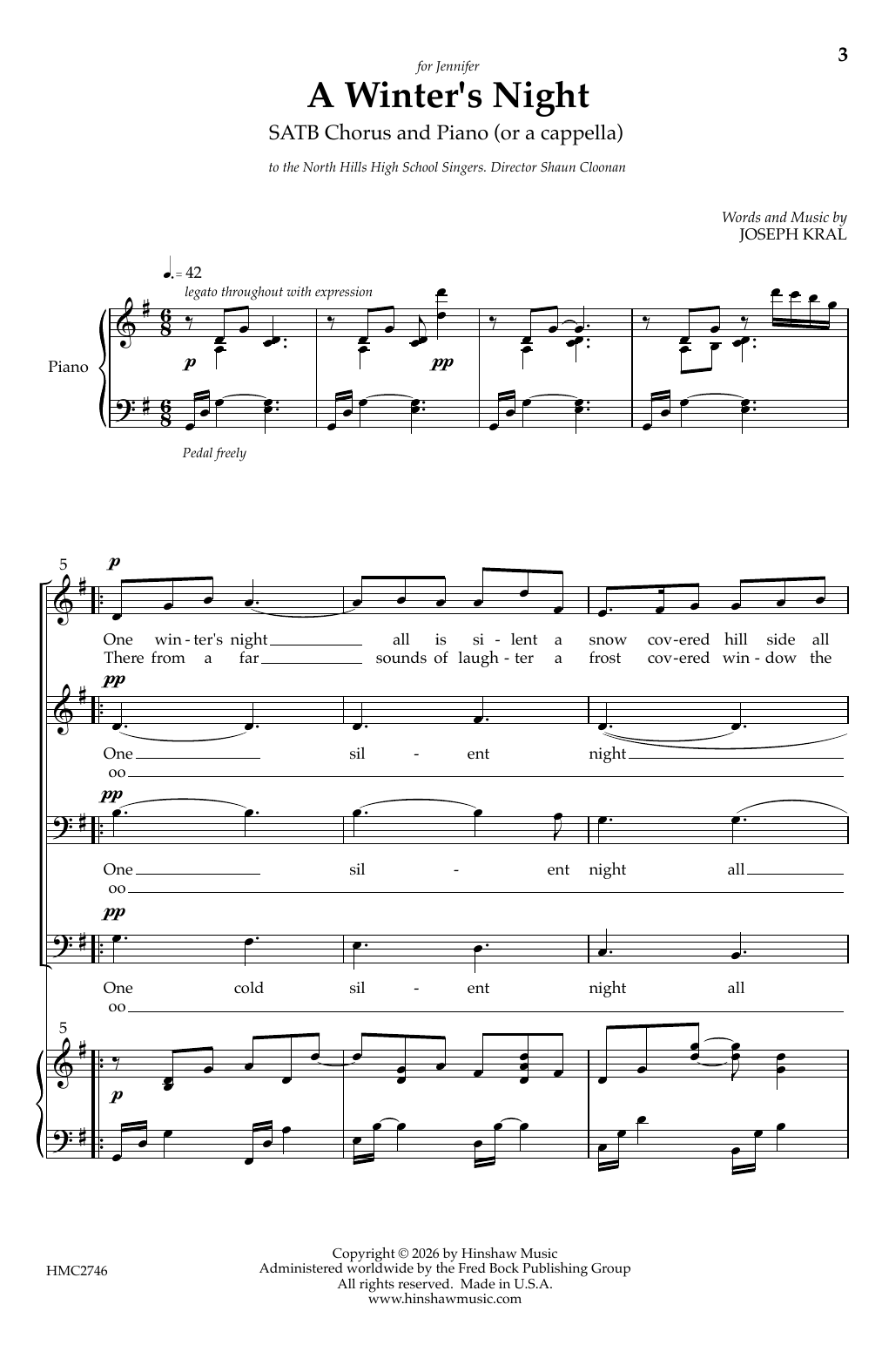 Joe Kral A Winter's Night Sheet Music Notes & Chords for SATB Choir - Download or Print PDF