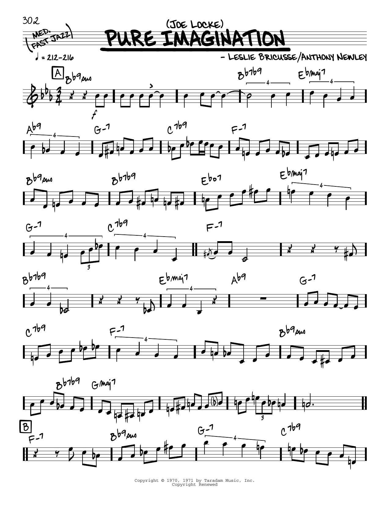 Joe Locke Pure Imagination (solo only) Sheet Music Notes & Chords for Real Book – Melody & Chords - Download or Print PDF