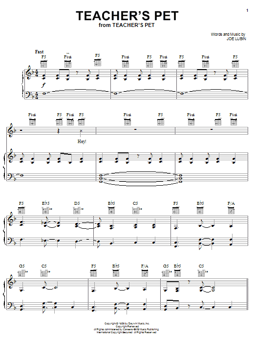 Joe Lubin Teacher's Pet Sheet Music Notes & Chords for Piano, Vocal & Guitar (Right-Hand Melody) - Download or Print PDF