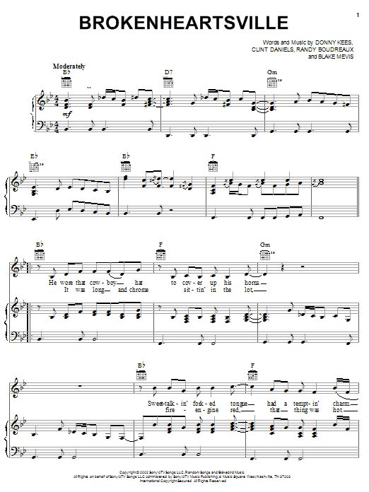 Joe Nichols Brokenheartsville Sheet Music Notes & Chords for Piano, Vocal & Guitar (Right-Hand Melody) - Download or Print PDF