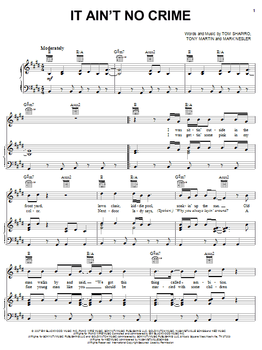 Joe Nichols It Ain't No Crime Sheet Music Notes & Chords for Piano, Vocal & Guitar (Right-Hand Melody) - Download or Print PDF Joe Nichols It Ain't No Crime Sheet Music Notes & Chords for Piano, Vocal & Guitar (Right-Hand Melody) - Download or Print PDF