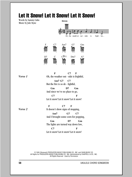 Joe Nichols Let It Snow! Let It Snow! Let It Snow! Sheet Music Notes & Chords for Ukulele with strumming patterns - Download or Print PDF