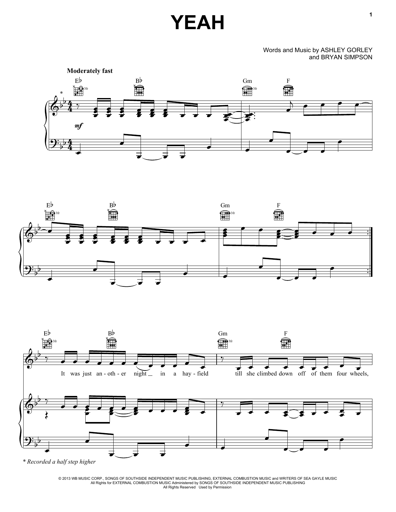 Joe Nichols Yeah Sheet Music Notes & Chords for Piano, Vocal & Guitar (Right-Hand Melody) - Download or Print PDF