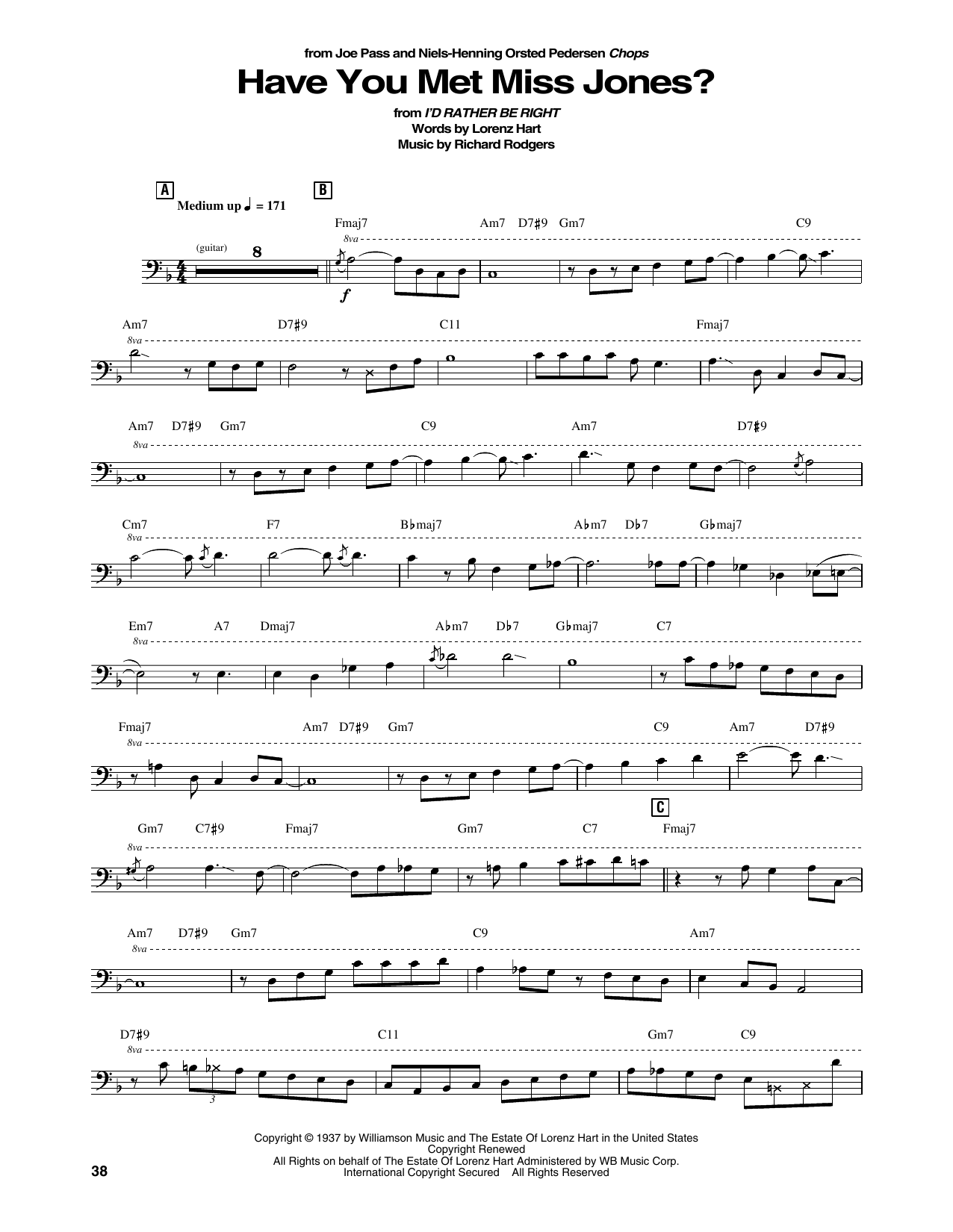 Joe Pass and Niels-Henning Orsted Pedersen Have You Met Miss Jones? Sheet Music Notes & Chords for String Bass Transcription - Download or Print PDF
