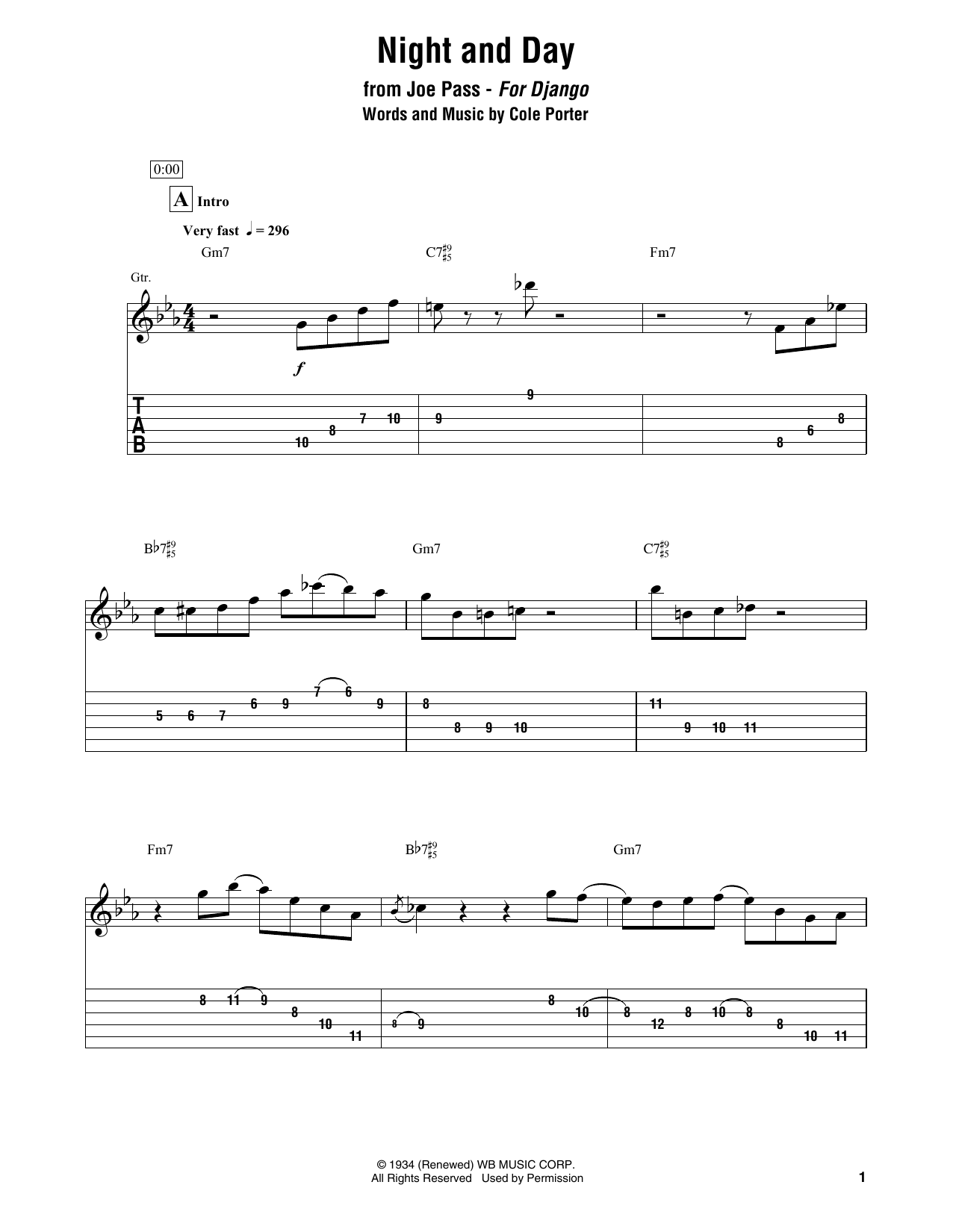 Joe Pass Night And Day Sheet Music Notes & Chords for Electric Guitar Transcription - Download or Print PDF