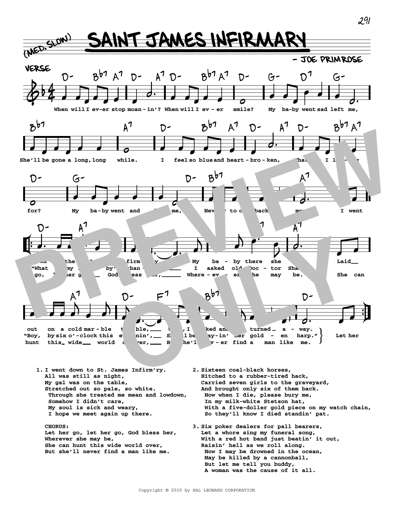 Joe Primrose Saint James Infirmary (arr. Robert Rawlins) Sheet Music Notes & Chords for Real Book – Melody, Lyrics & Chords - Download or Print PDF