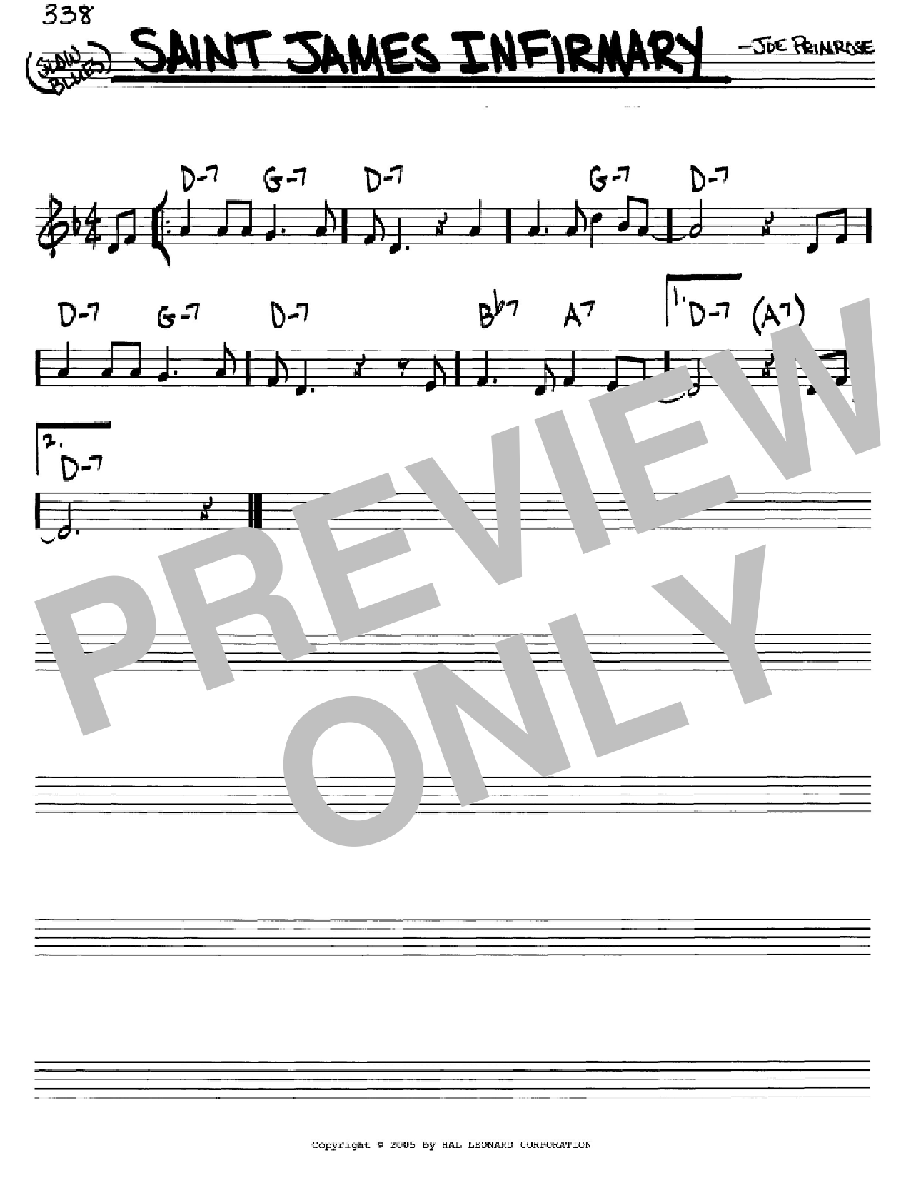 Joe Primrose Saint James Infirmary Sheet Music Notes & Chords for Real Book – Melody, Lyrics & Chords - Download or Print PDF