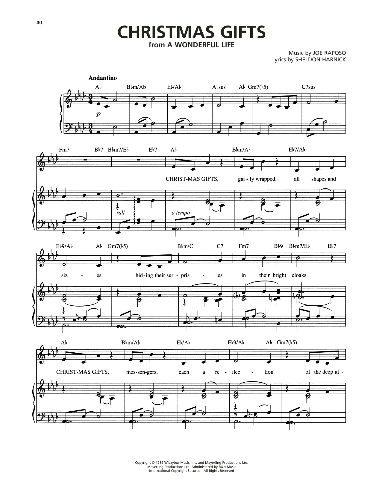 Joe Raposo Christmas Gifts (from A Wonderful Life) Sheet Music Notes & Chords for Piano, Vocal & Guitar Chords (Right-Hand Melody) - Download or Print PDF Joe Raposo Christmas Gifts (from A Wonderful Life) Sheet Music Notes & Chords for Piano, Vocal & Guitar Chords (Right-Hand Melody) - Download or Print PDF